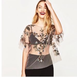 Mesh Light Pink Embroidered Top